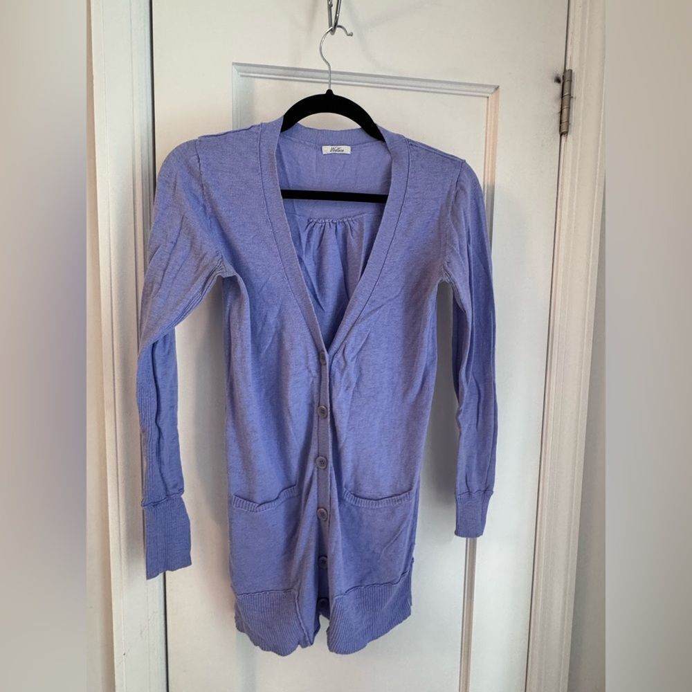 Madewell Wallace Long Cardigan in Lavender Purple – Button Front, Lightweight